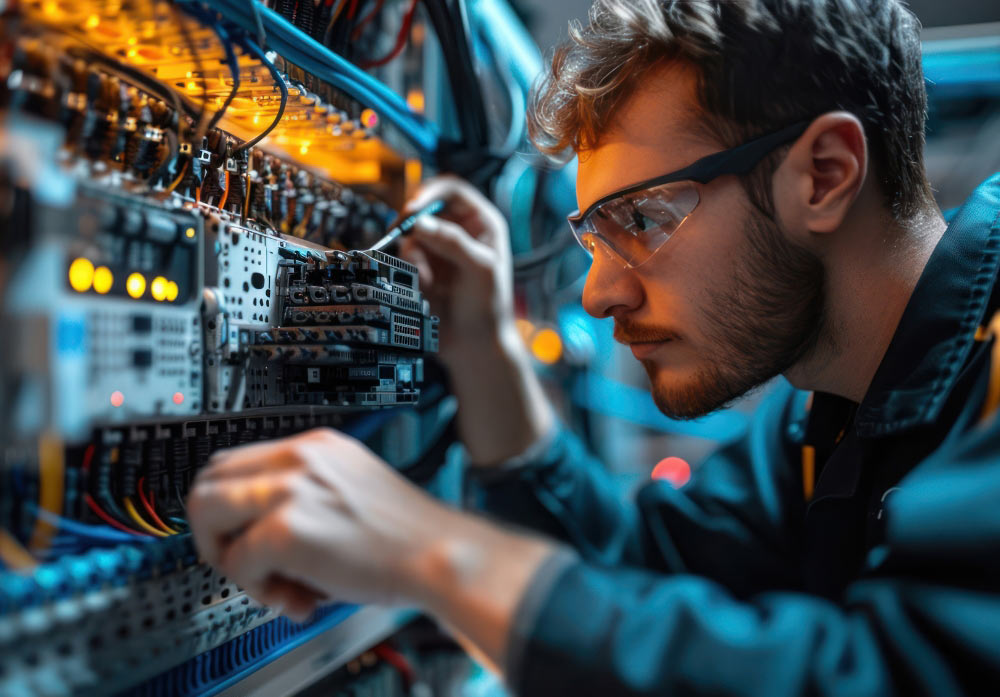 IT engineer working on a server rack